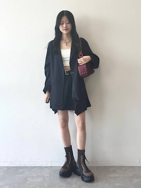 「PAGEBOY（ページボーイ）の【セットアップ対応】チェックMIXジャケット 《2サイズ展開》（テーラードジャケット）」を使った、meiさん（レディース・167cm）の夏コーディネート