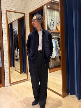 「NOLLEY'S LIGHT（ノーリーズライト）のサッカーニット　レギュラーカラーシャツブルゾン（シャツ/ブラウス、ブルー系）」を使った、FUJIさん（メンズ・176cm）の春コーディネート