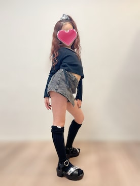 「algy（アルジー）のクリアベルトサンダル（サンダル、ブラック系）」を使った、yukinoさん（キッズ・130cm）の春コーディネート