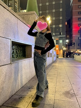 「LOVETOXIC（ラブトキシック）の【綿100％】デニムパンツセットアップ（セットアップ、ブルー系）」を使った、yukinoさん（キッズ・127cm）の春コーディネート