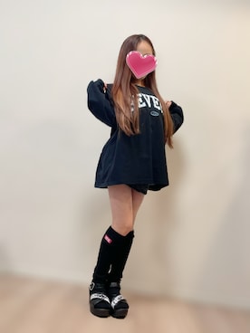 「LOVETOXIC（ラブトキシック）の【GOODPRICE】【LTXC】ロゴルーズ長袖Tシャツ（Tシャツ/カットソー、ブラック系）」を使った、yukinoさん（キッズ・130cm）の春コーディネート