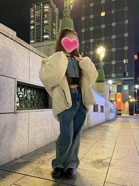 「LOVETOXIC（ラブトキシック）の【綿100％】デニムパンツセットアップ（セットアップ、ブルー系）」を使った、yukinoさん（キッズ・127cm）の春コーディネート