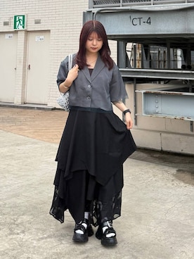 「PAGEBOY（ページボーイ）のカップツキFITキャミ（キャミソール、ブラウン系）」を使った、emiri0712さん（レディース・147cm）の春コーディネート
