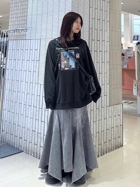 「PAGEBOY（ページボーイ）のレースアップソックスブーツ 【3サイズ展開・軽量】（ブーツ、ブラック系）」を使った、emiri0712さん（レディース・147cm）の春コーディネート