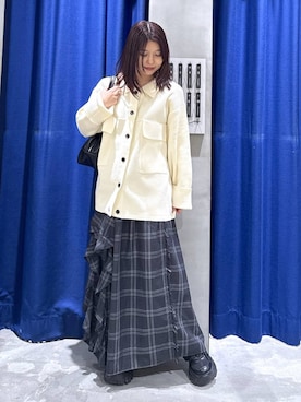 「PAGEBOY（ページボーイ）のラインフリンジティアードスカート/フリルスカート【ウエストゴム・ストレスフリー】（スカート）」を使った、emiri0712さん（レディース・147cm）の秋コーディネート