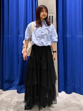 「PAGEBOY（ページボーイ）のハトメミュールサンダル（サンダル、ブラック系）」を使った、emiri0712さん（レディース・147cm）の春コーディネート