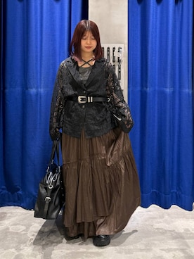「PAGEBOY（ページボーイ）のランジェリーレースジャケット（テーラードジャケット、ブラック系）」を使った、emiri0712さん（レディース・147cm）の夏コーディネート