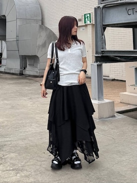 「PAGEBOY（ページボーイ）の≪S/M/Lの3サイズ展開≫ モードバックルスポサン（サンダル、ブラック系）」を使った、emiri0712さん（レディース・147cm）の夏コーディネート