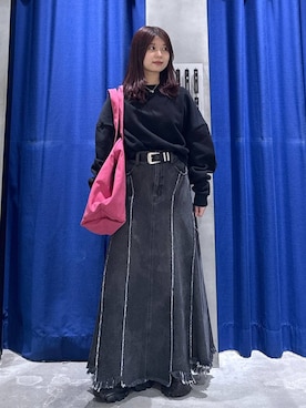 「PAGEBOY（ページボーイ）のモードバックルベルト3（ベルト、ブラック系）」を使った、emiri0712さん（レディース・147cm）の冬コーディネート