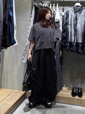 「PAGEBOY（ページボーイ）のZIPタックカーゴパンツ【裾ドローコード付き】（カーゴパンツ、ブラック系）」を使った、emiri0712さん（レディース・147cm）の夏コーディネート
