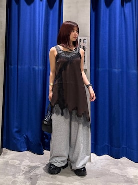 「PAGEBOY（ページボーイ）の【2WAY仕様】スタッズミニボストンバッグ（ショルダーバッグ、ブラック系）」を使った、emiri0712さん（レディース・147cm）の夏コーディネート