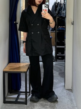「PAGEBOY（ページボーイ）のウエストデザインフレアパンツ（スラックス、ブラック系）」を使った、emiri0712さん（レディース・147cm）の夏コーディネート