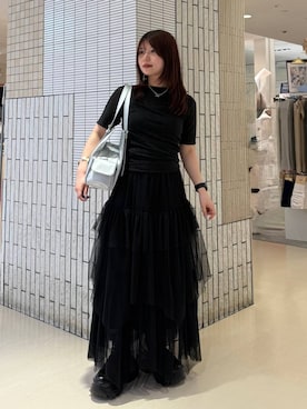 「PAGEBOY（ページボーイ）のレースアップソックスブーツ 【3サイズ展開・軽量】（ブーツ、ブラック系）」を使った、emiri0712さん（レディース・147cm）の春コーディネート