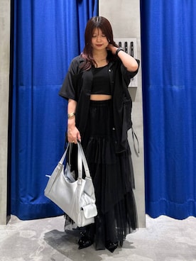 「PAGEBOY（ページボーイ）のカップツキFITキャミ（キャミソール、ブラック系）」を使った、emiri0712さん（レディース・147cm）の春コーディネート