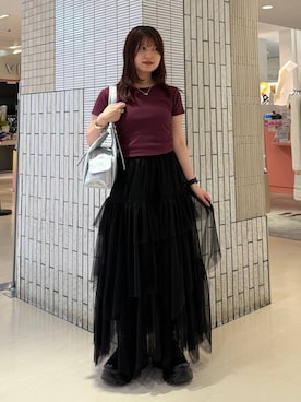 「PAGEBOY（ページボーイ）のレースアップソックスブーツ 【3サイズ展開・軽量】（ブーツ、ブラック系）」を使った、emiri0712さん（レディース・147cm）の春コーディネート