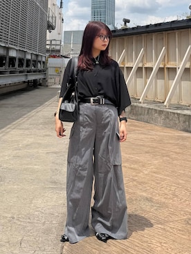 「PAGEBOY（ページボーイ）のモードバックルベルト3（ベルト、ブラック系）」を使った、emiri0712さん（レディース・147cm）の春コーディネート