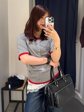 「PAGEBOY（ページボーイ）のクラシックストレート【3color/4size】（スラックス、ブルー系）」を使った、emiri0712さん（レディース・147cm）の春コーディネート