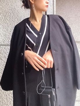 「ap retro（アプレトロ）のアイテム（ノーカラーコート）」を使った、ma-さん（レディース・160cm）の冬コーディネート