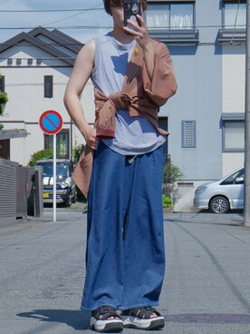 「アイテム（タンクトップ、グレー系）」を使った、空白テトさん（メンズ・160cm）の夏コーディネート