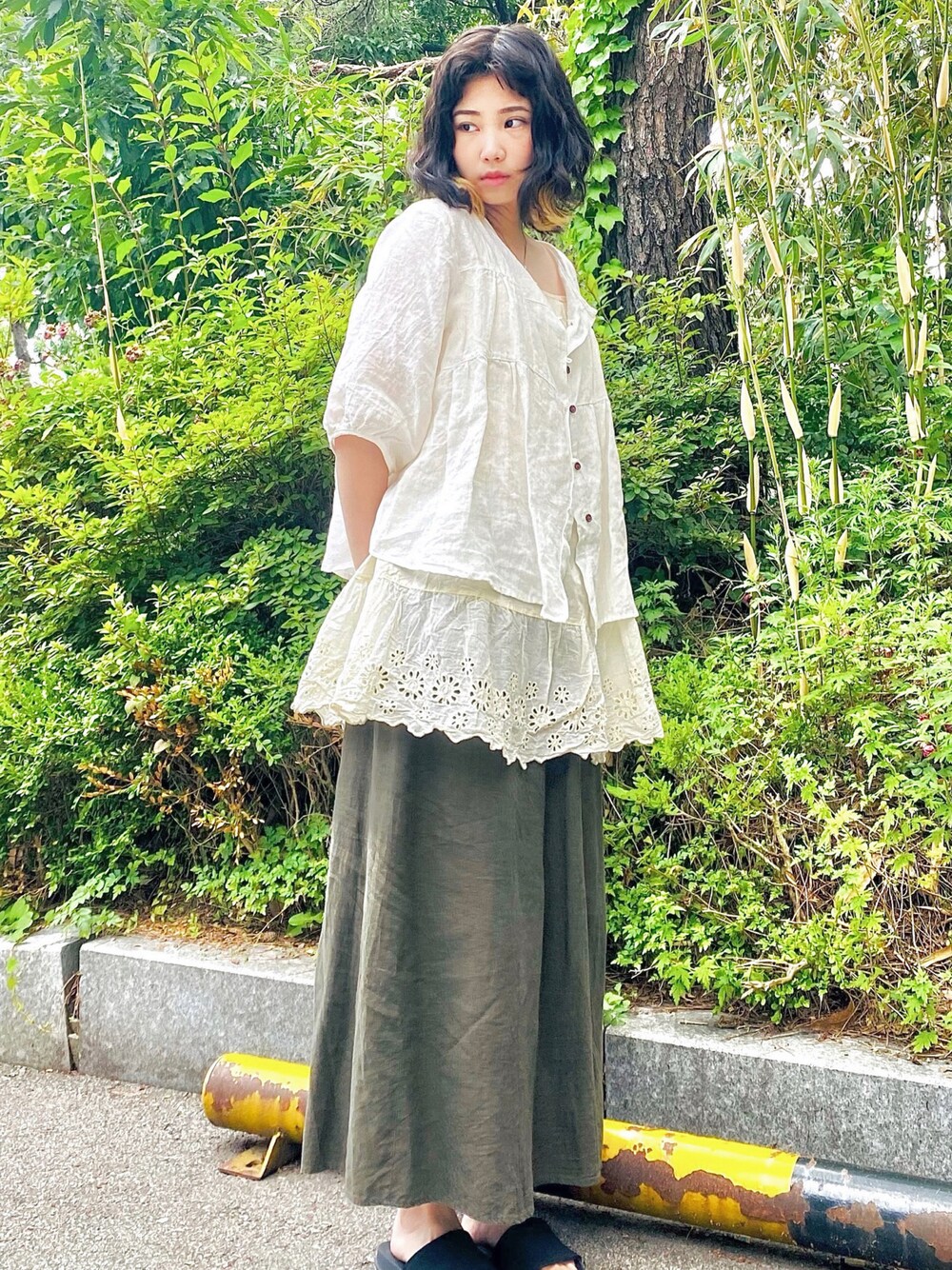 「summer、夏コーデ、夏、ootd」｜「GUのアイテム（スカート、グリーン系）」を使った、メイさん（レディース・157cm）の夏コーディネートの1枚目の写真