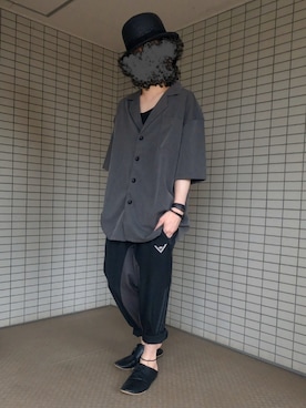 「White Mountaineering」｜「アイテム（スリッポン）」を使った、堀田(ほった)さん（メンズ・170cm）の夏コーディネート