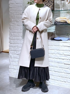 「FREE'S MART（フリーズマート）のアイテム（ノーカラーコート）」を使った、freessayaさん（レディース・166cm）の冬コーディネート
