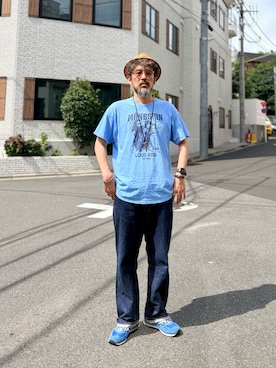 「JELADO（ジェラード）のアイテム（デニムパンツ、ブルー系）」を使った、ヤギハシカズヒロさん（メンズ・182cm）の夏コーディネート