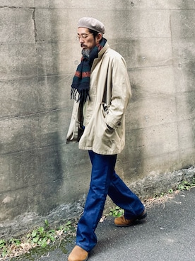 「Levi's」｜「アイテム（ステンカラーコート）」を使った、ヤギハシカズヒロさん（メンズ・181cm）の冬コーディネート