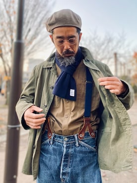 「アイテム（ファッション雑貨、ブルー系）」を使った、ヤギハシカズヒロさん（メンズ・181cm）の冬コーディネート