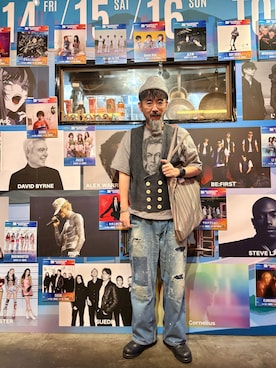 「hicosakaのアイテム（帽子、グレー系）」を使った、ヤギハシカズヒロさん（メンズ・182cm）の秋コーディネート