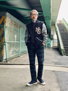 「CPH（シーピーエイチ）のアイテム（ハンチング/ベレー帽）」を使った、ヤギハシカズヒロさん（メンズ・181cm）の春コーディネート