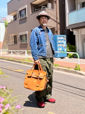 「レザーバッグ」｜ヤギハシカズヒロさん（メンズ・182cm）の春コーディネート