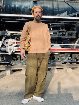 「Engineered Garments（エンジニアードガーメンツ）のアイテム（ハンチング/ベレー帽）」を使った、ヤギハシカズヒロさん（メンズ・181cm）の秋コーディネート
