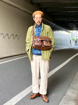 「Engineered Garments（エンジニアードガーメンツ）のアイテム（ハンチング/ベレー帽）」を使った、ヤギハシカズヒロさん（メンズ・181cm）の冬コーディネート