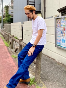 「Engineered Garments（エンジニアードガーメンツ）のアイテム（ハンチング/ベレー帽）」を使った、ヤギハシカズヒロさん（メンズ・181cm）の秋コーディネート