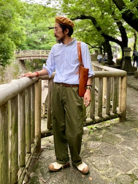 「Engineered Garments（エンジニアードガーメンツ）のアイテム（ハンチング/ベレー帽）」を使った、ヤギハシカズヒロさん（メンズ・181cm）の夏コーディネート