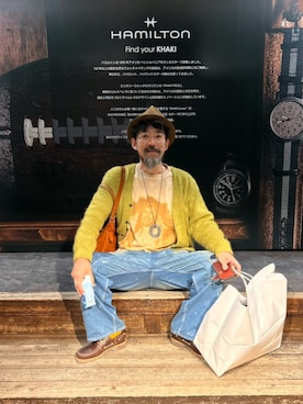 「アイテム（カーディガン/ボレロ）」を使った、ヤギハシカズヒロさん（メンズ・182cm）の秋コーディネート