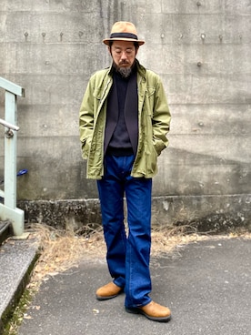 「古着」｜「アイテム（ノーカラージャケット）」を使った、ヤギハシカズヒロさん（メンズ・181cm）の冬コーディネート