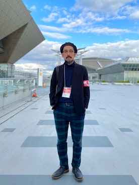 「秋トレンド2021」｜「アイテム（ハンチング/ベレー帽）」を使った、ヤギハシカズヒロさん（メンズ・181cm）の秋コーディネート