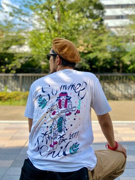 「Engineered Garments（エンジニアードガーメンツ）のアイテム（ハンチング/ベレー帽）」を使った、ヤギハシカズヒロさん（メンズ・181cm）の夏コーディネート