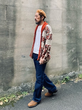 「Engineered Garments（エンジニアードガーメンツ）のアイテム（ハンチング/ベレー帽）」を使った、ヤギハシカズヒロさん（メンズ・181cm）の秋コーディネート