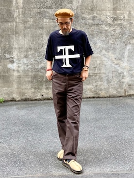 「Engineered Garments（エンジニアードガーメンツ）のアイテム（ハンチング/ベレー帽）」を使った、ヤギハシカズヒロさん（メンズ・181cm）の夏コーディネート