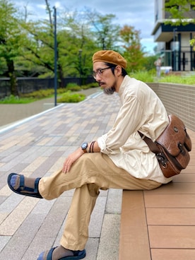 「Engineered Garments（エンジニアードガーメンツ）のアイテム（ハンチング/ベレー帽）」を使った、ヤギハシカズヒロさん（メンズ・181cm）の秋コーディネート