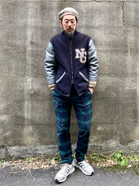 「ブラックウォッチ」｜「アイテム（ハンチング/ベレー帽）」を使った、ヤギハシカズヒロさん（メンズ・181cm）の冬コーディネート