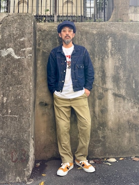 「アイテム（デニムジャケット）」を使った、ヤギハシカズヒロさん（メンズ・182cm）の秋コーディネート