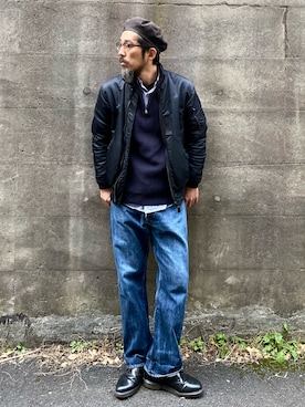 「BEAUTY&YOUTH UNITED ARROWS（ビューティーアンドユースユナイテッドアローズ）のアイテム（MA-1）」を使った、ヤギハシカズヒロさん（メンズ・181cm）の冬コーディネート
