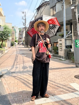 「adidas Originals（アディダスオリジナルス）のアイテム（スニーカー、ブラウン系）」を使った、ヤギハシカズヒロさん（メンズ・182cm）の夏コーディネート