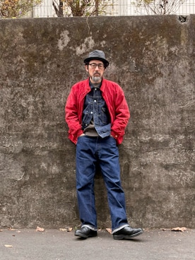 「JELADO（ジェラード）のアイテム（デニムジャケット、ブルー系）」を使った、ヤギハシカズヒロさん（メンズ・182cm）の春コーディネート