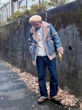 「アイテム（ムートンコート）」を使った、ヤギハシカズヒロさん（メンズ・182cm）の冬コーディネート