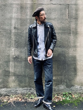 「ジーンズ」｜ヤギハシカズヒロさん（メンズ・181cm）の冬コーディネート